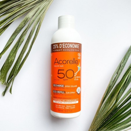 Éco-Recharge Spray Solaire Enfants SPF50 150ML BIO Certifiée | Acorelle