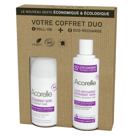 Coffret Recharge + Déodorant Roll-On Peaux Sensibles |Acorelle